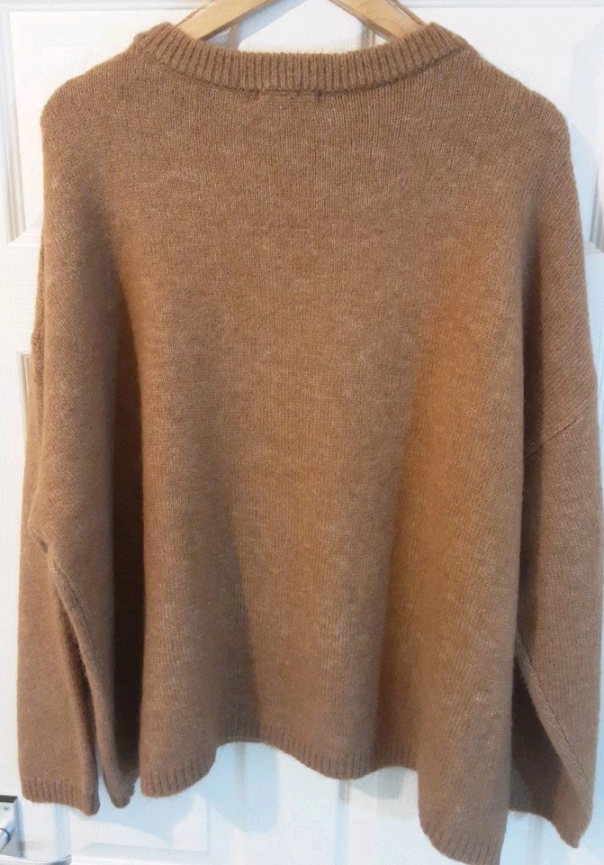 BNWT Tu Light Brown Wool Blend V Neck Long Sleeve Jumper Size 18 Length 26" - Image 4 of 4