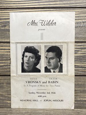 Vintage Program Of Music For Two Pianos Memorial Hall Joplin Missouri 1946