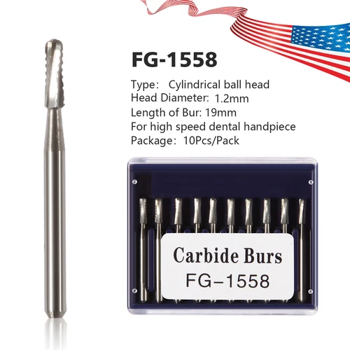 10x Dental Round Carbide Steel Drills Burs FG-1558 Bur for High Speed Handpiece