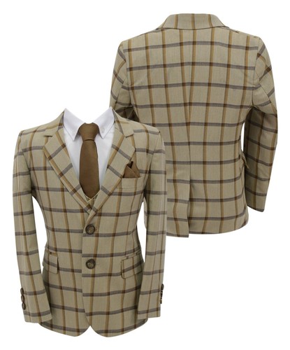 Boys Windowpane Check Suit Formal Wedding Prom Retro Classic 7 Piece Set - Picture 16 of 24