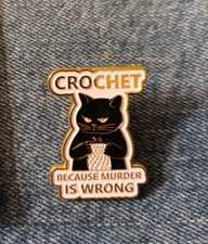 BLACK CAT-CROCHET-ENAMEL PIN-SHIP ALL THE PINS YOU BUY FOR $4.99-VISIT OUR STORE