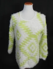 KATSUMI Anthropologie woman S Fuzzy Oversized Style Green Neon SWEATER Aztec Mod