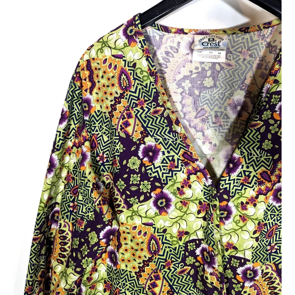 Vintage Crest Cottons Snap Button Shirt Jacket Shacket Bohemian Floral Sz Medium - Image 3 of 4