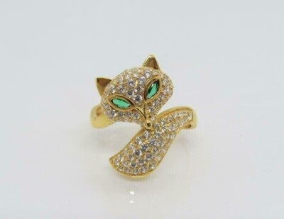 2CT Round Simulated Diamond Women Bypass Fox Wedding Ring 14K Yellow Gold Plated