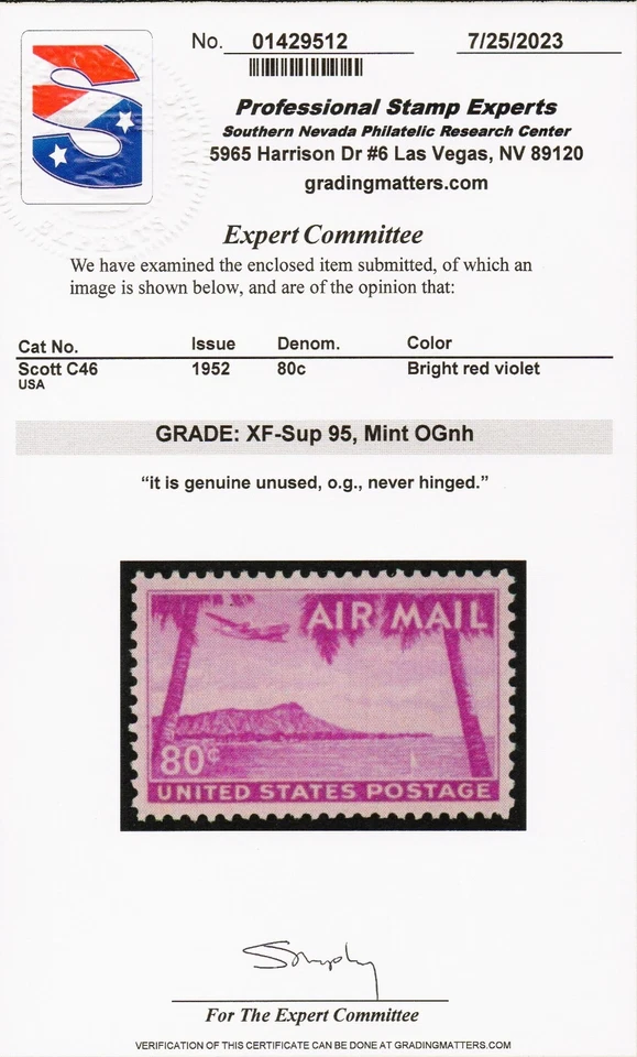United States Scott #C46 80 Cent Air Mail Issue - PSE Graded 95 MNH - *A BEAUTY* - Image 2 of 2
