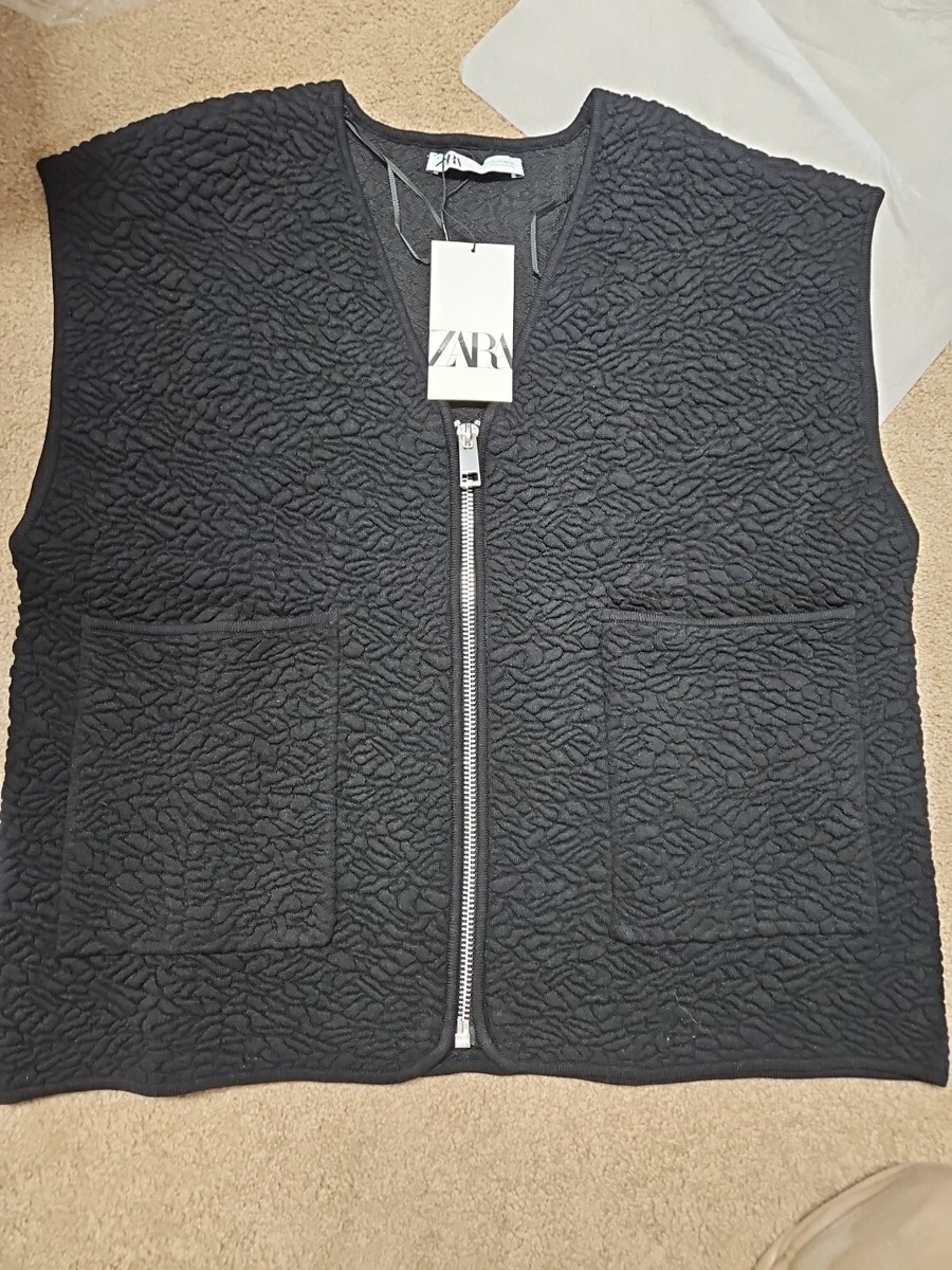 $69 New Zara Oversized Jacquard Knit Vest BLACK WOMAN'S L-XL SS24
