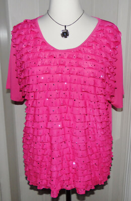 Boutiqueware Las Palmas Eli New York Gr. XL Rüschen-Shirt Pink Glitzer 1/2 Arm