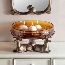 Unique Design Deer Bowl Holder Glass Included Aluminum Home Decor