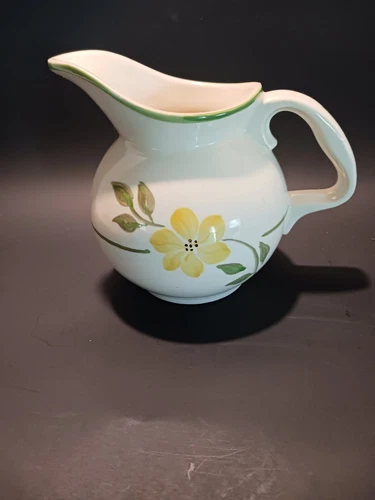 Vintage Hull Pottery Floral Handled Pitcher Yellow Flower