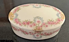 Limoges Trinket Box Oblong Oval  Pink Roses on White Strawbridge & Clothier
