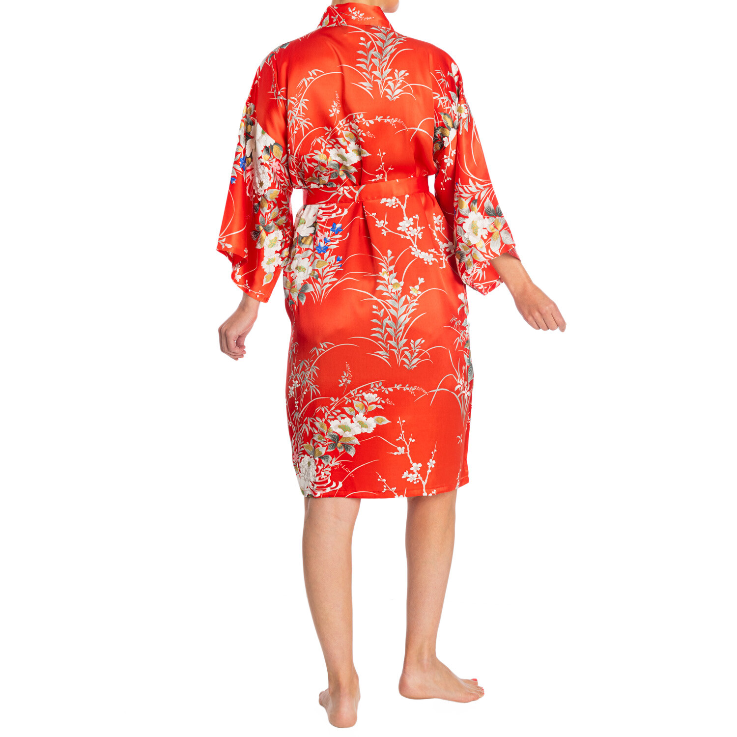 Japanese Silk Kimono Floral Print Short Red eBay