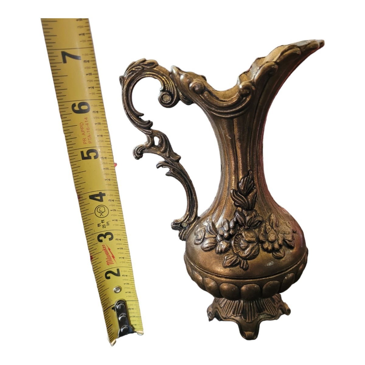 Vintage Vase/Pitcher Italian Brass Floral Design Made in Italy