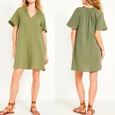 Old Navy Crinkle Gauze Dress 100 Cotton Boxy Oversized Minimalist NWT Green M