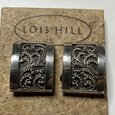 Vintage Lois Hill geschwungene rechteckige Sterling granulierte Clip Ohrringe