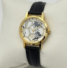 Ladies CARDINI Gold Tone Soccer / Football Style Mystery Dial Watch, Black Band