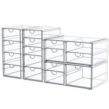 16 Drawer Clear Storage Organizer Set 4 Pack Desk Makeup Jewelry Office Supplies