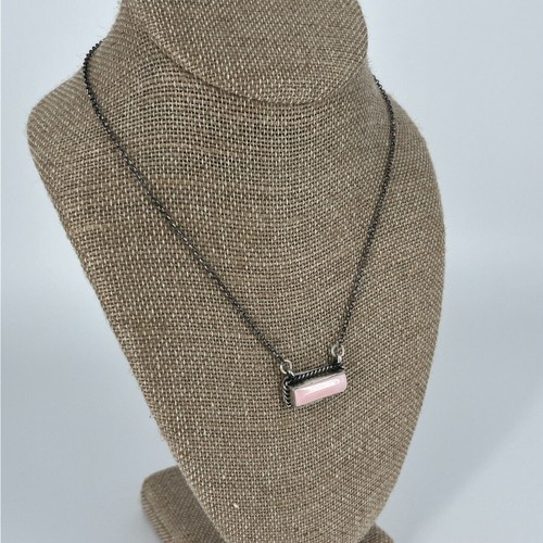 1" Bar Pink Conch Pendant Necklace 925 Sterling Silver Navajo Artist Signed - Picture 3 of 8
