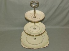 Vintage Royal Grafton Bone China 3-Tier Hostess Cake Plate Stand Blue Dots 6883