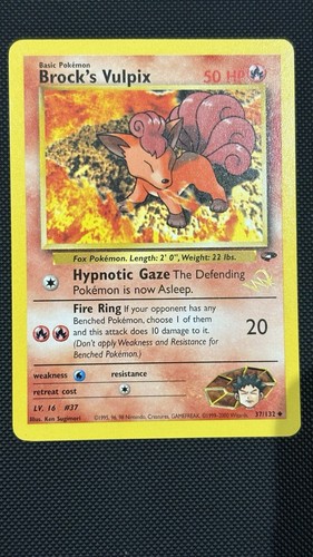 Brock's Vulpix W Gold Stamp Wizards Promo 37/132 Gym Challenge M/NM Pokemon Card