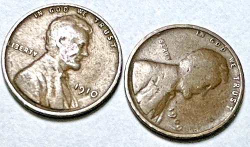 1910-P Lincoln Wheat 1c x2 ~ VG / Fine? ~  Bargain!  ~ 1 of 4 Sets Shown ~ B22