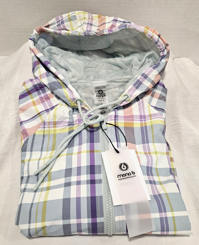 NWT Women's Size L Mono B Pastel Plaid Hooded Windbreaker Zip Close Mesh Lining - 第 1/5 張圖片