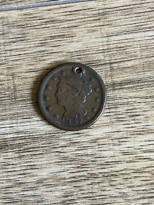 1847 Braided Hair USA Copper Large Cent One with hole
