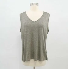 Basler Shell Tank Top Womens US16 3XL Gold Metallic Sleeveless Viscose V-Neck