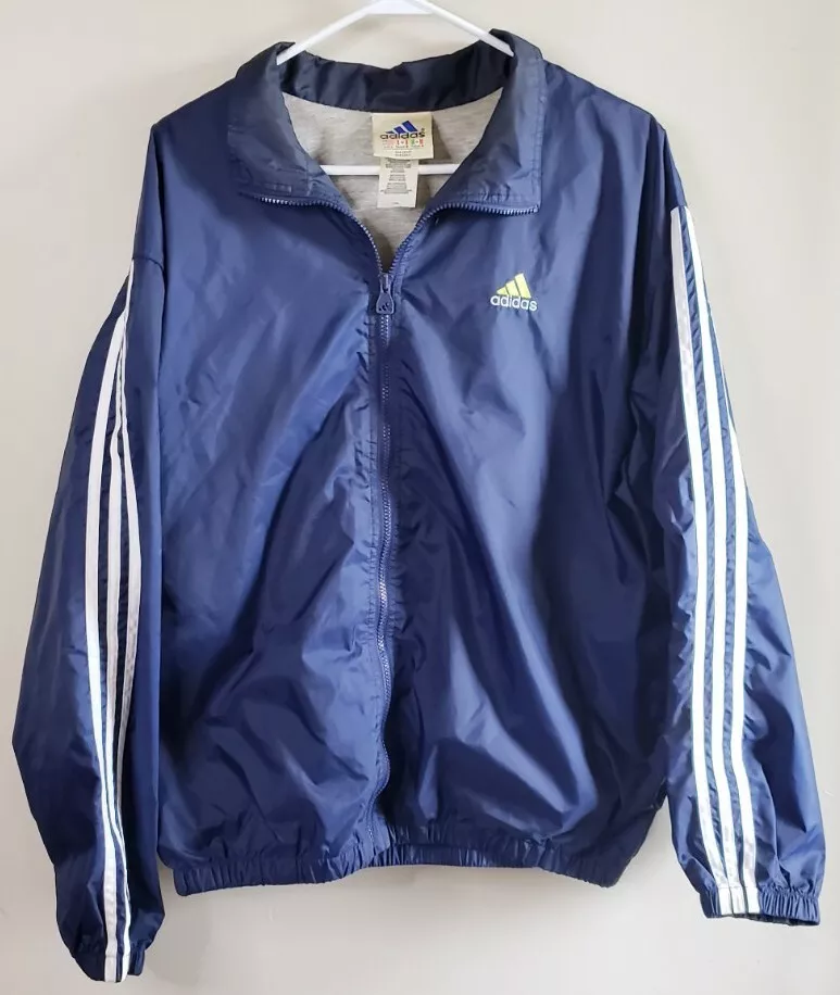 Vintage Adidas Track Jacket Men's Large Full Zip Nylon 90's 3-Stripe Blue