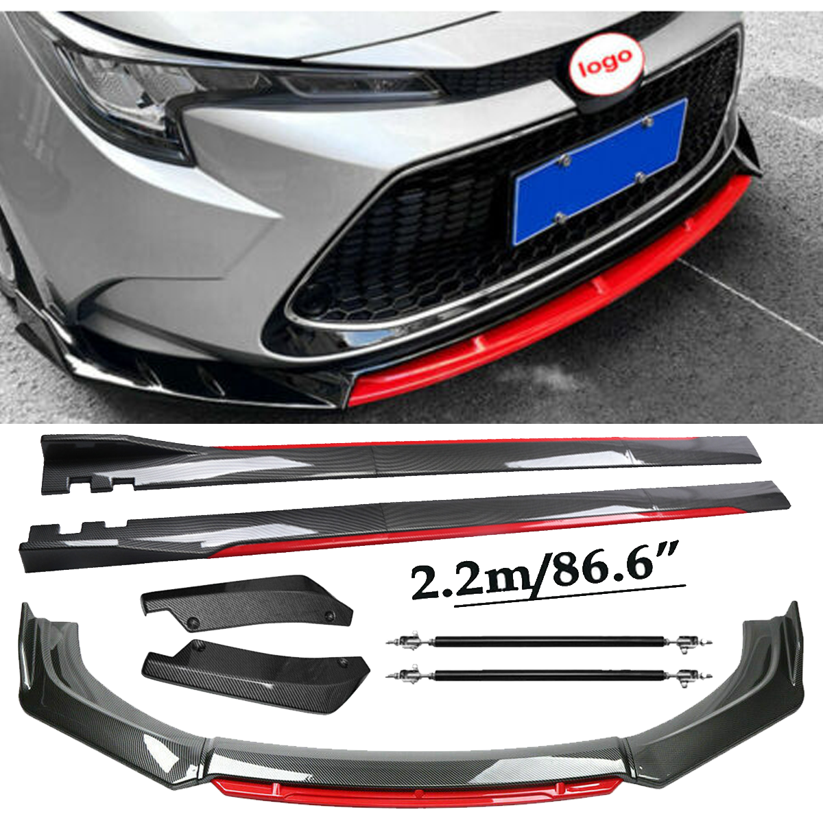 Front Lip Chin Bumper splitter Carbon Fiber Body Side Skirt For Toyota Corolla 2