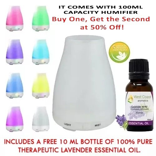Aroma Essential Oil Diffuser with Multi-Color LED & Free 10ml Lavender Oil-image
