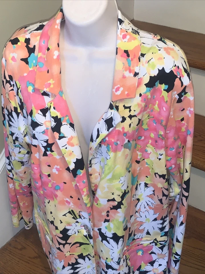 RAFAELLA Floral Bright Colors Jacket Blazer W/ Pockets Woman Size 1X 💗155 - Image 3 of 4