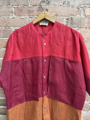 Vintage Gianfranco Ferre Men s Shirt, Sz Large, Crimson/Wine/Rust Linen