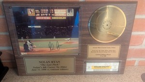 Nolan Ryan Autographed Plaque and Unused Game Ticket 6th No-Hitter 11 Jun 90