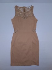 Forever 21 Beige Lace Peak-a-boo Bodycon Dress Sleeveless Short Size S Sexy