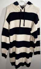 Say What? Striped Hoodie Sweater Dress Navy/Cream Strips Cozy Casual Nautical L