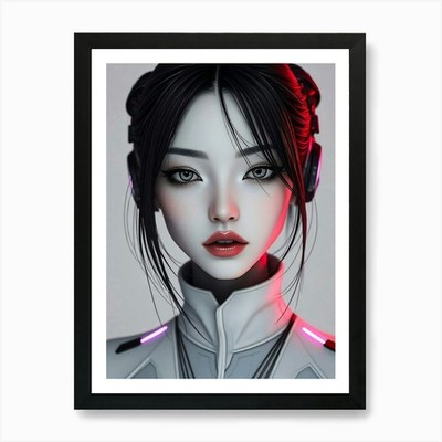 Asian Girl With Headphones Art Prin Framed Wall Art Poster Canvas Print Picture
