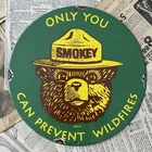VINTAGE 1953 SMOKEY THE BEAR WILDFIRE FOREST FIRE 12 INCH PORCELAIN ENAMEL SIGN