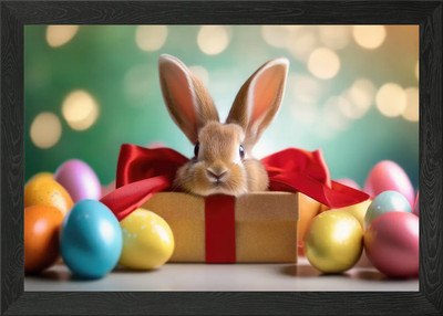 Osterhase Geschenkbox gerahmt Wandbild Poster Leinwanddruck Bild