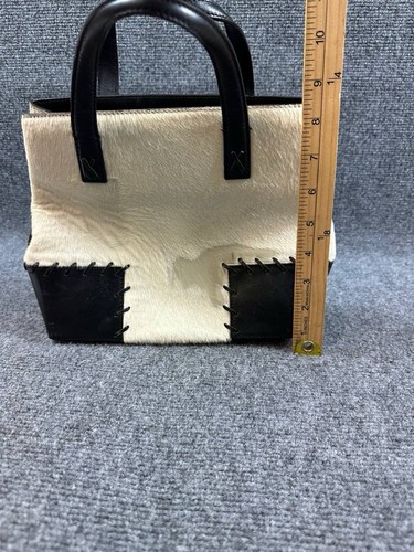 Cole Haan Ponyhaar Rindsleder Tasche Umhängetasche Tasche Braun Weiß Vintage - Bild 11 von 14
