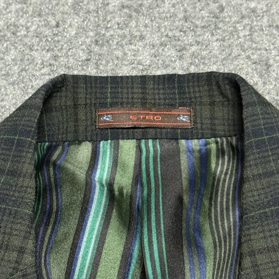 Jaqueta Etro Blazer Masculina 52 Verde Azul Xadrez Peito Único Casaco Esportivo 2 Botões - Imagem 4 de 4