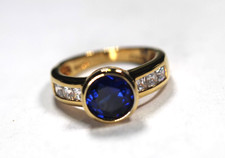 Gold Vermeil Sterling Silver and Blue Lab Created Sapphire Ring Size 6