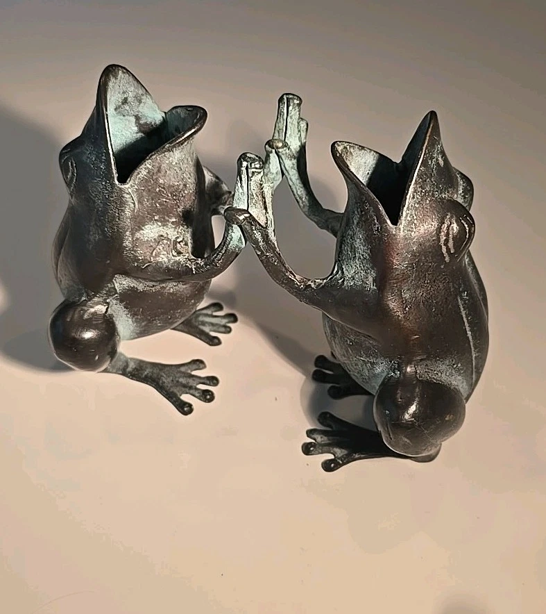 De Colección Bronce Pesado Verdegris Pátina Pastel Ranas Interior Exterior Jardín Decoración Foto 4 de 4