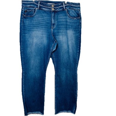 Kancan Jeans Woman Wide Straight Raw Hem Stretch Plus SZ 24 Boho Western Casual