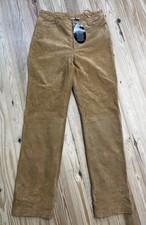 NWT Newport News Vintage Tan Genuine Leather And Suede Lined Pants Size 12 T