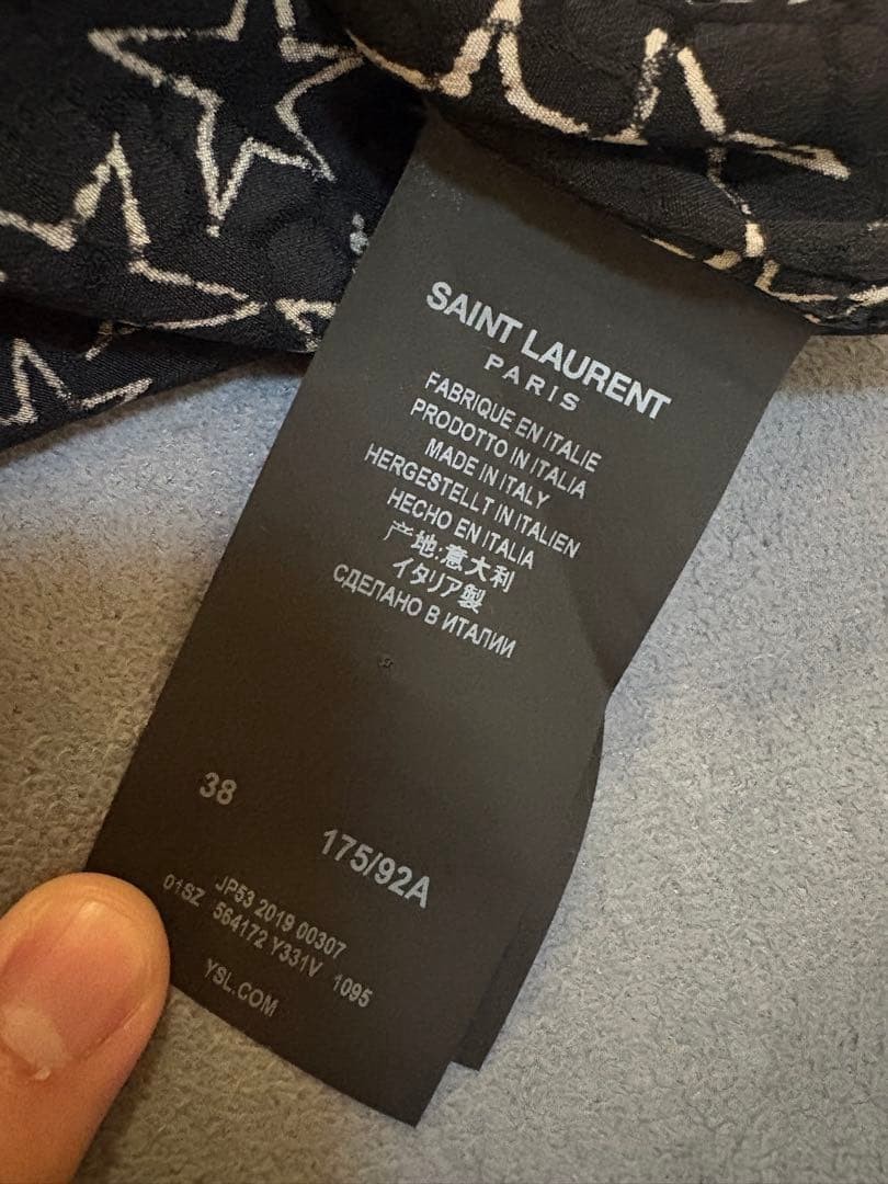 Saint Laurent Paris Star Pattern Long Sleeve Shirt Men's Size L black used rare image 10