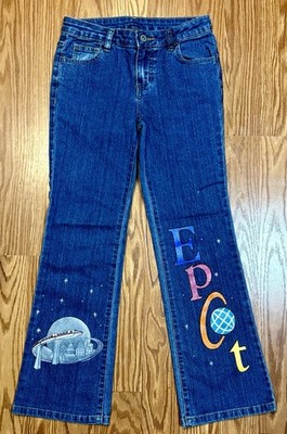 Kids Jeans Disney World Epcot Park Handpainted  Disneyana Space Mountain Kidcore