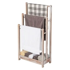 3-Bar Freestanding Towel Rack w/ Bottom Storage Shelf Anti-toppling Device