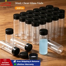 50pcs 30ml Clear Glass Vials with Lid Screw Caps Liquid Sample Bottle 1oz New