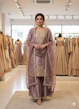 New Presenting Dusty Pink Heavy Silk Top Palazzo With Dupatta For Wedding Wear