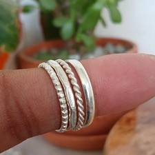 Handmade Sterling Silver Stacking Rings: Minimalist Textured Band Set All Size
